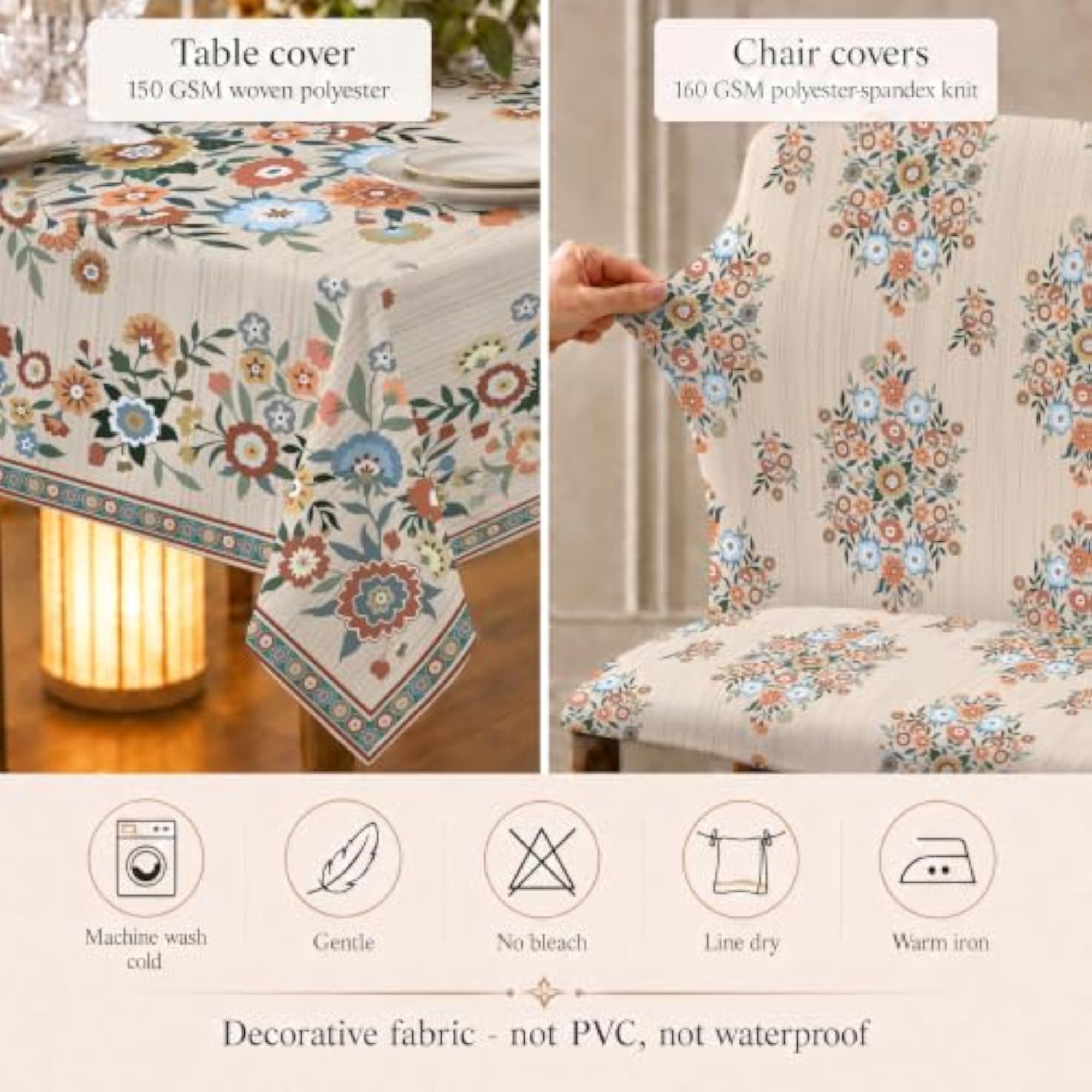 Dining Table Cover with 6 Chair Covers, 6 Seater