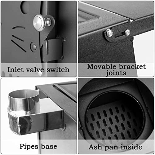Camping Tent Stove Portable Outdoor Wood Burning Stove, Heating Burner Stove With Chimney Pipes And Side Racks, Multipurpose Camping Stove For Tent, Shelter, Travel Hiking, Heating And Cooking #TOP3