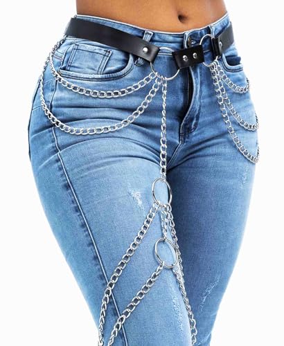 ELABEST Leather Thigh Chain Punk Leather Body Chain Rave PU Leg Belt for Women2
