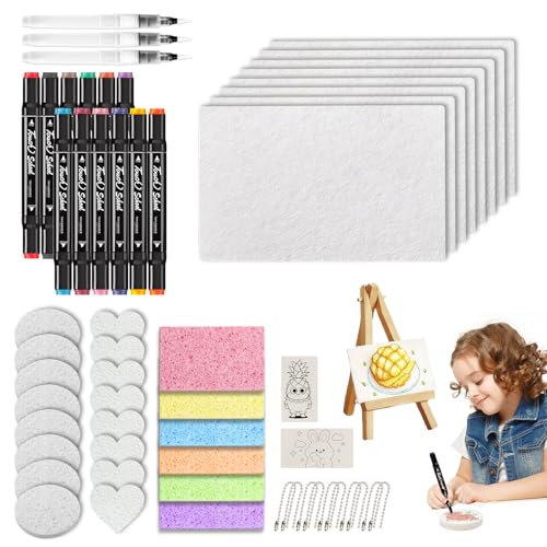 Tiiyee Kit di Pittura Magica 58 Pezzi, Disegno che Si Gonfia in Schiuma Set Arte per Bambini con 32 Carte Cavalletto Pennarelli Colori Pennelli e Accessori Regali Creativi 3D per Natale e Compleanno