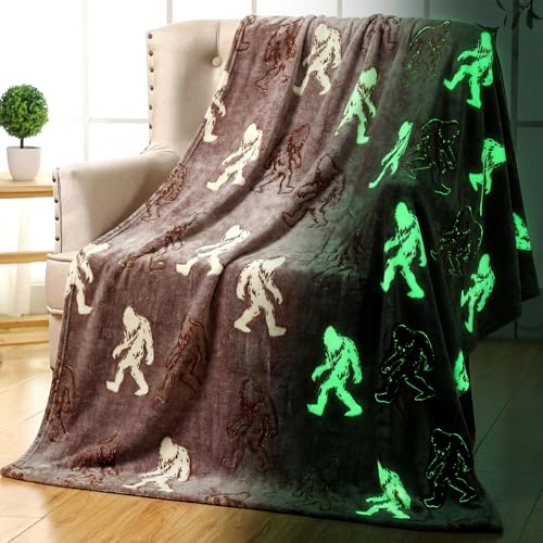 Hahafelt Bigfoot Sasquatch Blanket Glow in The Dark Blanket Soft Cozy Flannel Glow Throw Warm Luminous Throw Gift for Men Dad Women Bed Sofa Couch Travel Birthday Christmas Holiday 50 x 60 (Brown)