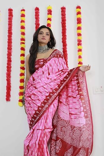 Shiv Textiles Womens Pure Cottoncasual Wear Saree (Smc-St-56-Pink)