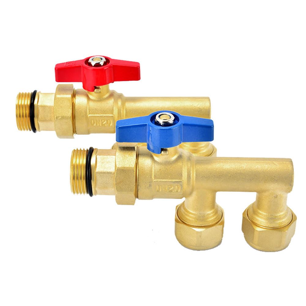 3/4" 1" Male X 1620 2025 2632 PEX-AL-PEX Brass 3 Port F-Shape Ball Valve Sub-floor Heating Water Splitter ICXLPMC(1",2025 BLUE HANDLE_MALE)