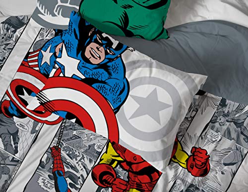 Image of Marvel Comics Avengers Full Size Comforter Set 7 Piece Kids Bedding, Multi | Spiderman Hulk Captain America, Comforter Sheets Shams Pillowcases, Soft Microfiber, Machine Washable, Boys Gift