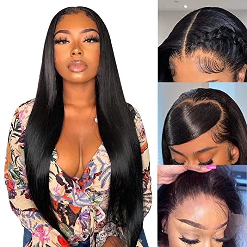 Echthaar Lace Front Perücke 150% Dichte Brazilian Human Hair Wig 13 * 4 Lace Front Perücke mit Babyhaar Freier Teil 16 Zoll Cover