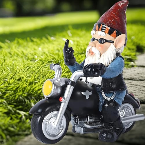 Voarge Gartenzwerg Motorrad Zwerge, Gartendekoration, Gartenfiguren Deko,für Rasen, Hof, Balkon, Veranda, Terrasse, Zuhause, Gartendekoration