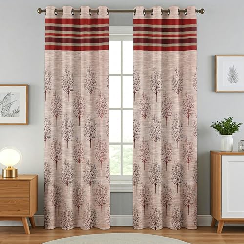 Image of Homefab India Jute Modern 2 Piece Eyelet Polyester Door Curtain Set - 7ft, Maroon