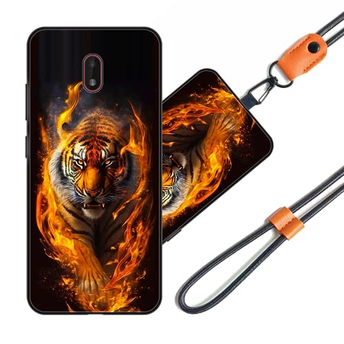 JEZSTHAI Funda Compatible con Nokia C1 Plus Carcasa de Silicona Suave con Correa Colgante Correa de Cuello Cordón para Movil,Anti-Choque Protección Case con Patrón.Patrón*A07