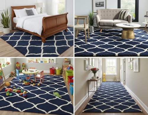Image of Carpet for Hallway, Kitchen, and Modern Interiors, Cozy Shag Runner for Living Room, Entryway & Office Decor Size 2x5 feet Blue M