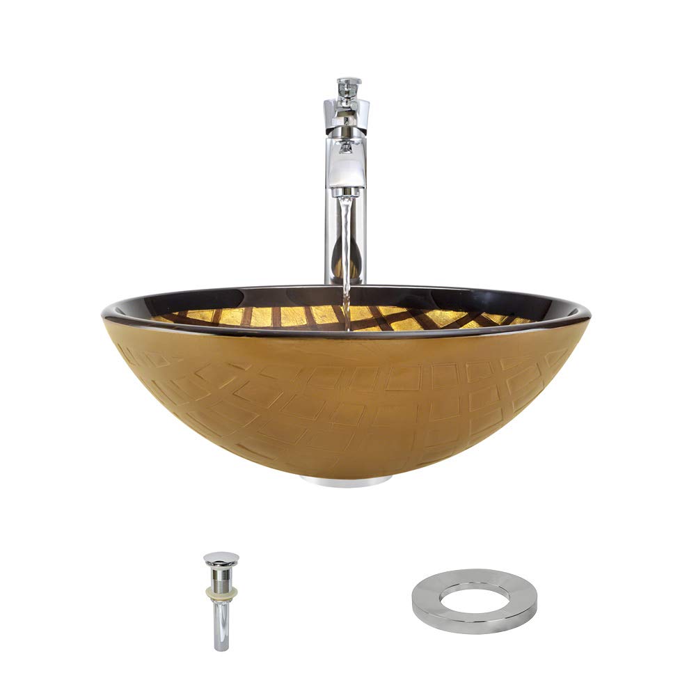 635 Chrome Bathroom 726 Vessel Faucet Ensemble (Bundle - 4 Items: Vessel Sink, Vessel Faucet, Pop-Up Drain, and Sink Ring)