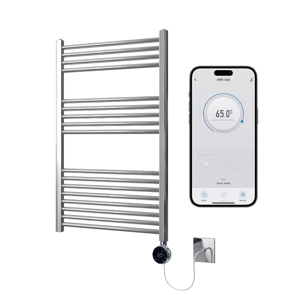 Greened House Chrome Electric WiFi Heated Towel Rail 600mm W x 1000mm H — image 1