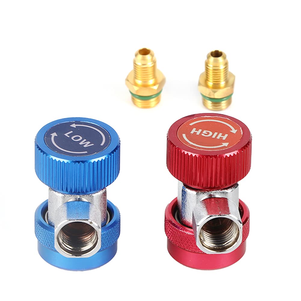 R 134a Gas Quick Connector, HVAC AC Valve Core Manifold with 1 X Blue Quick Coupler for A/C Manifold Gauge Set