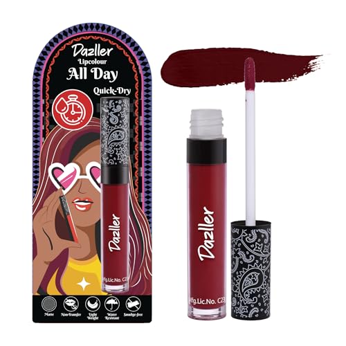 Image of Dazller All Day Lip Colour Quick Dry | Long-Stay | Lightweight | Matte Lipstick for Women | Enriched with Kokum Butter 6g (QDLC029 - Cabernet, Quick Dry)
