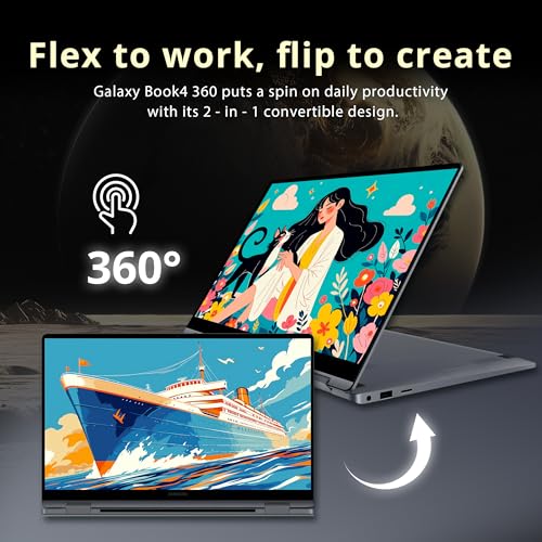 Image of Samsung Galaxy Book4 15.6 inch FHD AMOLED Touchscreen 2-in-1 Laptop, Intel 7 150U, 16GB LPDDR5, 1.5TB Storage (512GB SSD+1TB Docking Station), Backlit Keyboard, Fingerprint, Wi-Fi 6E, Win 11 Pro, Gray