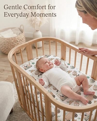 Image of Bedside Bassinet Sheets 2 Pack, 33 x 20 Fitted Bedside Sleeper Sheets, Ultra Soft Breathable Polyester, Ideal for Baby Girl or Boy and Newborns (Little Farm, Bedside Sleeper Sheet)