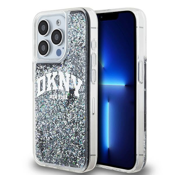 CG Mobile DKNY DKHCP15LLBNAEK Étui pour iPhone 15 Pro 6,1" Noir Coque rigide Paillettes Liquides Grand Logo