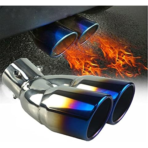 Vechkom 2.5 Inlet Dual Exhaust Tips Blue curved Stainless Steel Car Tail Pipe 3" Outlet Car Muffler Adjustable For Most Vehicles Exterior Rear Tip Pipe Cover