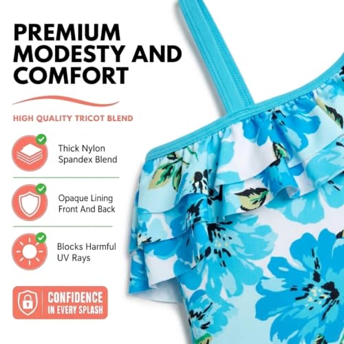 Image of Kanu Surf Girls Morgan Floral Ruffle 1-Shoulder 1-piece Swimsuit
