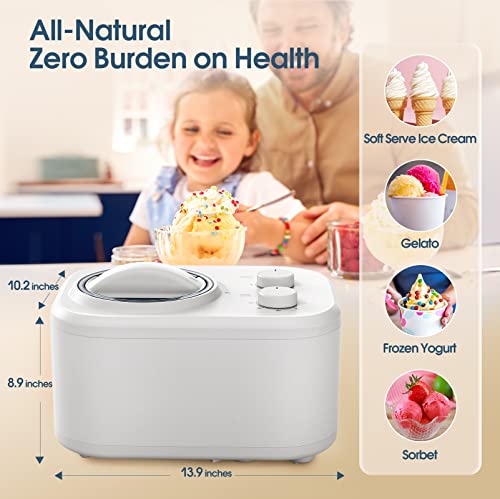 FREE VILLAGE 1.05-Qt Ice Cream Maker with Compressor, No Pre-freezing, 3 Modes Ice Cream Machine with Timer, Easy Use, Keep Cool Function, Ice Cream Maker makes Gelato, Sorbet at Home (ICE-1033)