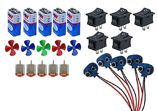 KeepItSecret Combo of School Science Electronic Project kit (5 Motor+5 Battery+5 Fan+5 Switch+5 Battery Clip) Total 25 Items Combo Pack (Multicolor)
