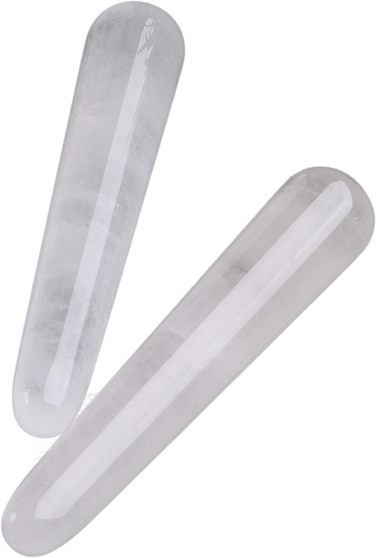 AMOYSTONE 2pcs Clear Quartz Massage Wands Tumbled Wands White for Acupuncture Therapy Treatment 4"