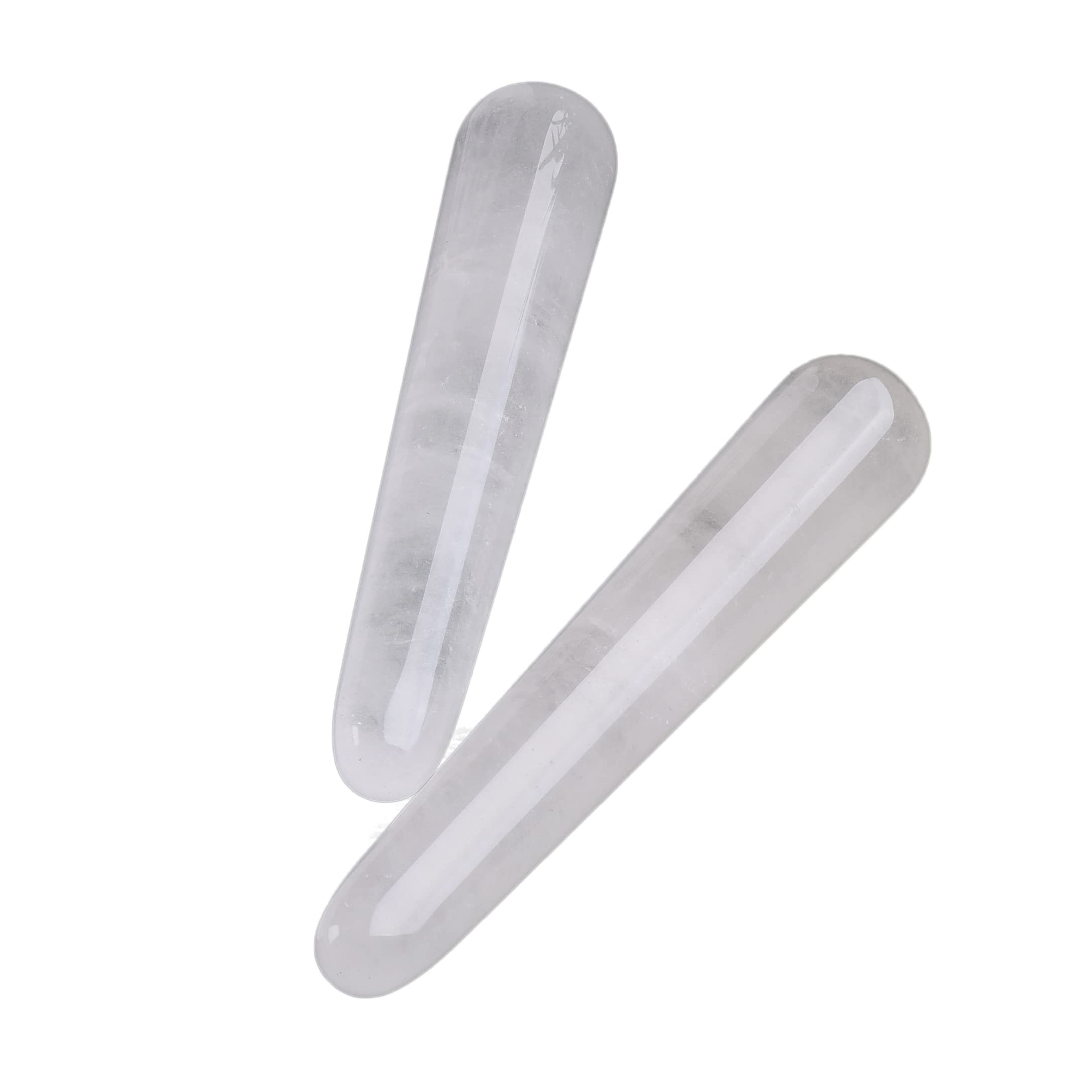 AMOYSTONE 2pcs Clear Quartz Massage Wands Tumbled Wands White for Acupuncture Therapy Treatment 4"