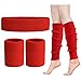 Produktbild ONUPGO Beinlinge Set Damen 80er Neon Strick Beinlinge Stirnband Armbänder 1980er Jahre Workout Kostüme Zubehör für Frauen (Red)
