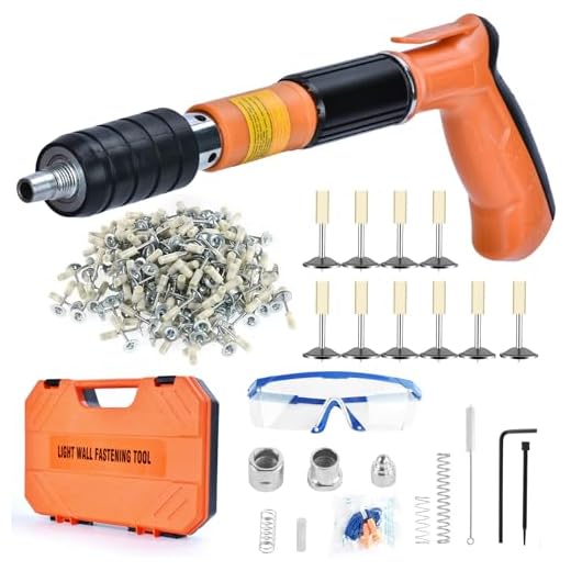 EXCECAR Concrete Nail Gun Kit with 220pcs Nails, 5 Speed Adjustable Manual Nail Gun for Concrete, Woodworking Decoration Nailer Gun, Portable Nail Wall Fastening Tool, Cement Wall Steel Nails Gun