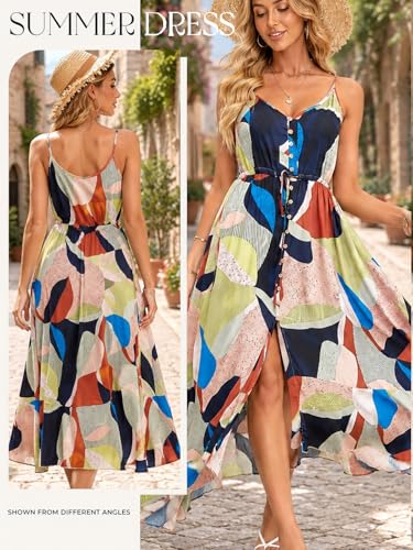 Image of BROVAVE Women's 2026 Summer Casual Boho Sundress Spaghetti Strap Midi Dress