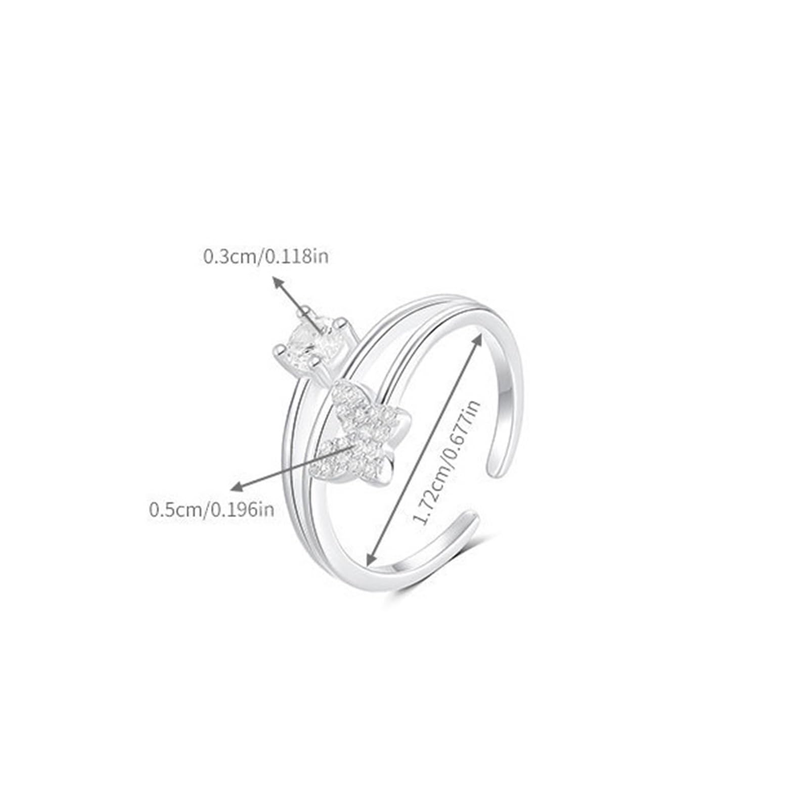 Anello Donna Proposta Matrimonio, Donna Oro Bianco Anello Aperto con moissanite Rotonda e a Farfalla