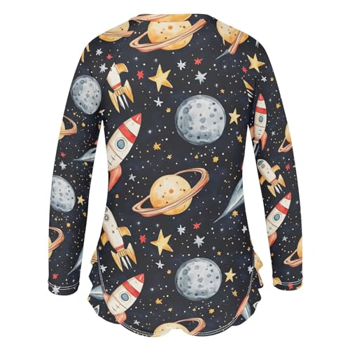 Watercolor Planets Universe Girls Long Sleeve Swimsuit UPF 50+ Rashguard Swimwear One Piece Bathing Suit 212210253