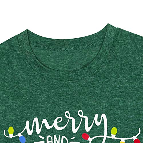 Maihun Christmas Shirts Womens Merry And Bright Shirt Xmas Holiday Tshirt Christmas Lights Tee Tops Green thumb #4