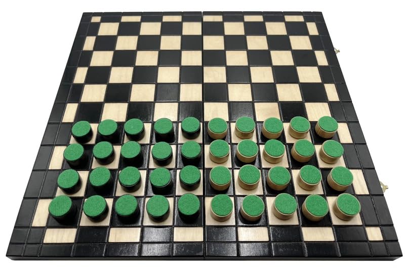 Jeu de Dames - Checkers 100 Champs Noirs - Échiquier Pliable - |40 x 40 cm|- en Bois & 40 Jeux de Dames |2,5 cm|- Checkers Set