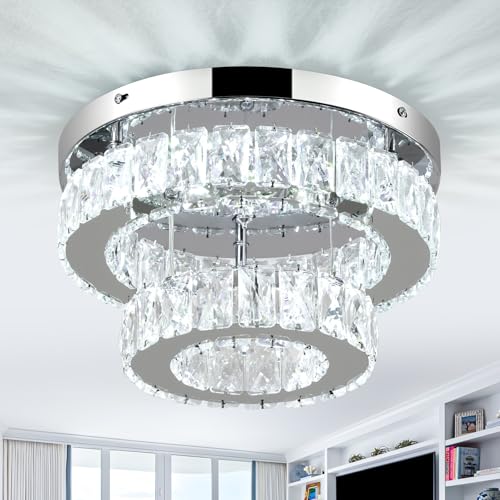 12 Inch Mini Chandelier LED Crystal Ceiling Light 2 Layers Flush Mount Ceiling Light Modern...