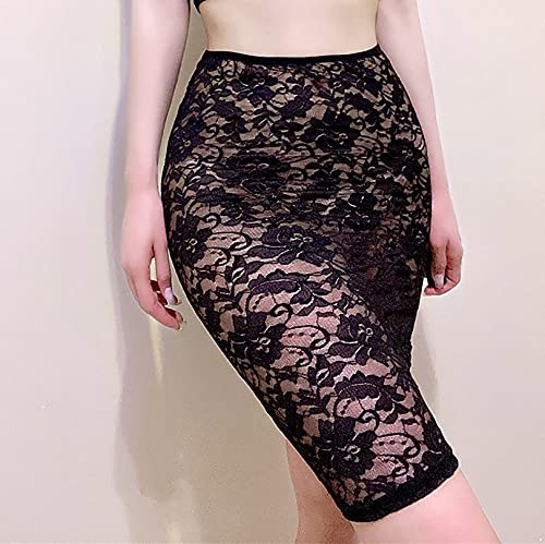 easyforever Women Lace High Waist Shiny Skirt See Through Mini Skirt Sheer Tight Pencil Skirt3