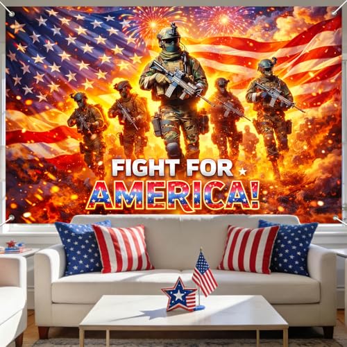 Image of IVN Patriotic Soldier Backdrop Banner 71 x 43 Inch 4th of July Veterans Day Memorial Day Party Decorations Supplies Independence Day Themed America Photo Booth Backdrop Banner