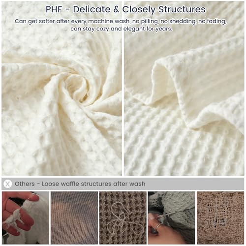 Image of PHF Pre-Washed Cotton Waffle Weave Blanket Throw Size for Couch Bed,Snag Proof Spring Summer Lightweight Breathable,Oeko-TEX Certified,Machine Washable, Home Decor Gift,Cream
