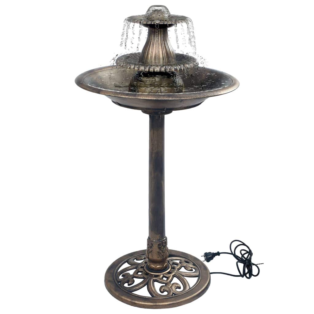 Fuente para Pájaros con Bomba Integrada, Bebedero y Bañera para Jardín, Plástico Resistente a la Intemperie, Color Bronce, 50x91 cm, 6W, 220-240V, para Patio, Balcón y Exterior