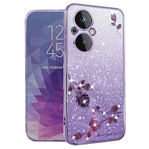 Cover per Oppo Reno 8 Lite 5G Trasparente Brillantini Floreale per Donne Antiurto Protezione Sottile Morbido Glitter Custodia Compatibile con Oppo A96 5G China rosa silicone viola