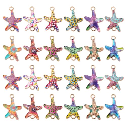 Stiesy 60Pcs 12 Styles Starfish Enamel Connector Charms Colorful Printed Sea Star Link Charms Ocean Animal Dangle Charms for Jewellry Making DIY Crafts