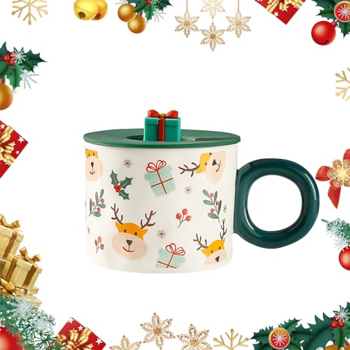 Durdiiy Tasse de Noël 460 ML, Mug en Céramique avec Boîte Cadeau, Porcelaine Décorée Thème Noël - Meilleur Cadeau pour Parents et Amis (Le Wapiti)