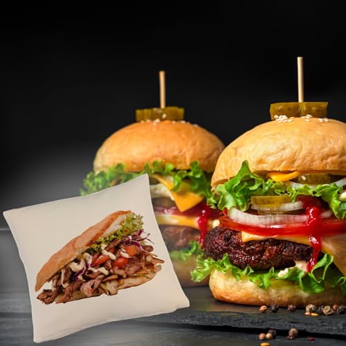 speecheese Fast Food Döner Kebab Kissen mit Leinenoptik Bequemes DönerKissen mit Leinenoptik mit gegrilltem Fleisch frischem Salat geschnittenen Tomaten und Rotkohl