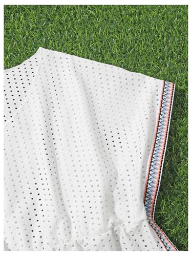 Milumia Girl's Chevron Hollow Out V Neck Short Sleeve Cover Ups Swimwear Beach Dress4