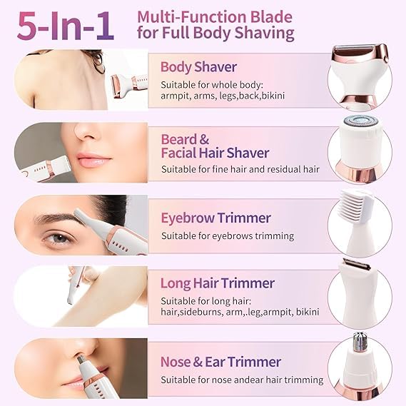 Image of 5 -in-1 New Bikini Trimmer for Women, Dermave Bikini Shaver, Livora Electric Shaver for Women, Electric Razors (MULTI COLOR)