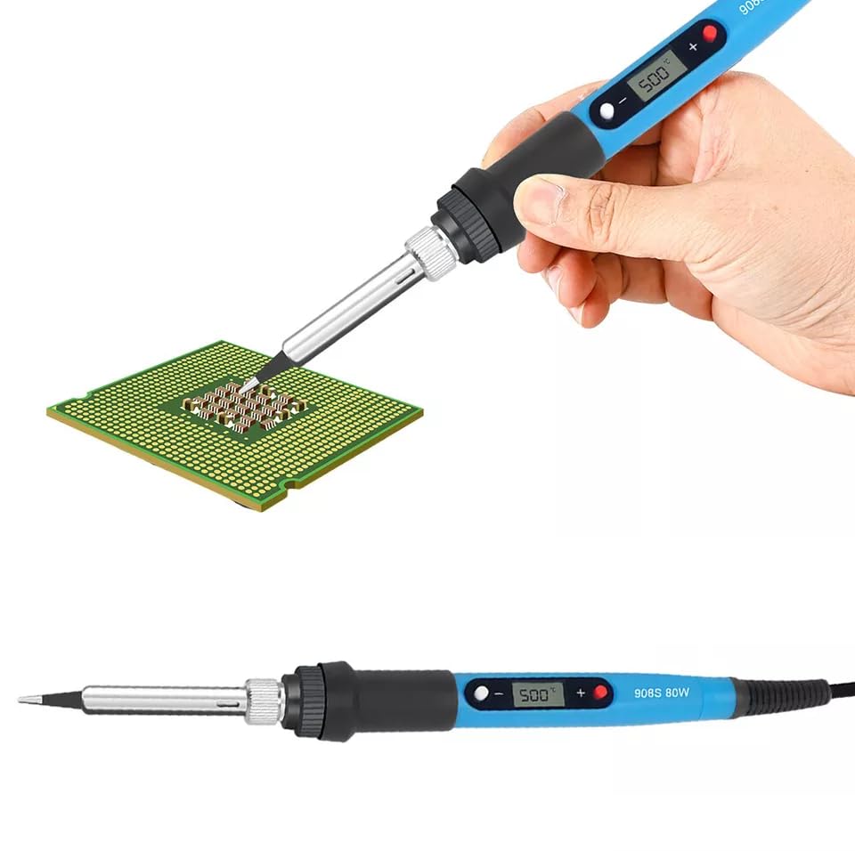 Image of DHRUVPRO 80W Soldering Iron LCD Display Adjustable Temperature Black Anti-scalding Welding with 5-Bit Tips Kit for Welding Circuit Board backhead