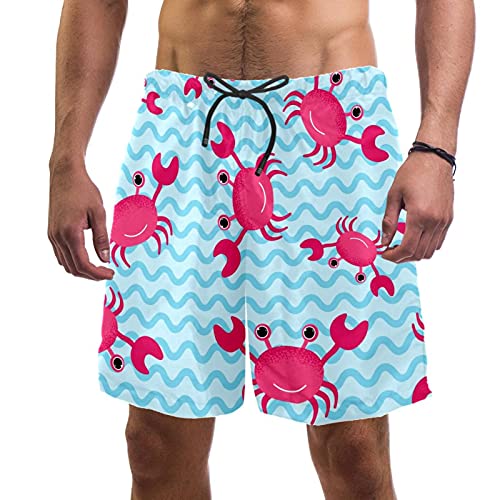 Short de bain pour homme XL bleu multicolore à motif crabes avec taille élastique