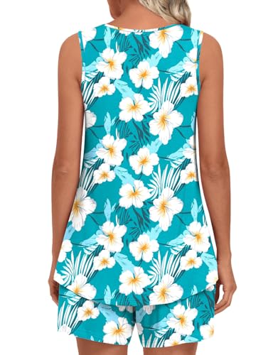 Image of LONGYUAN Womens Sleeveless Pajama Set Soft Summer Lounge Shorts Tank Top Sleepwear with Pockets 2 Piece Set M-3XL