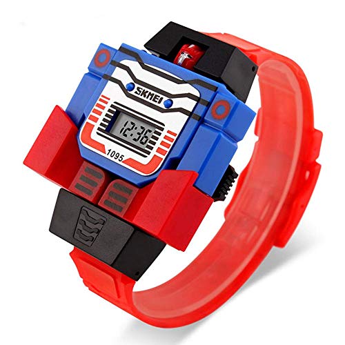 Deportes Reloj Digital Pantalla LED niños Relojes Robot, Creativo Reloj electrónico Desmontable para niños, diseño de Superman se transforma en Robot Extensible de Caucho