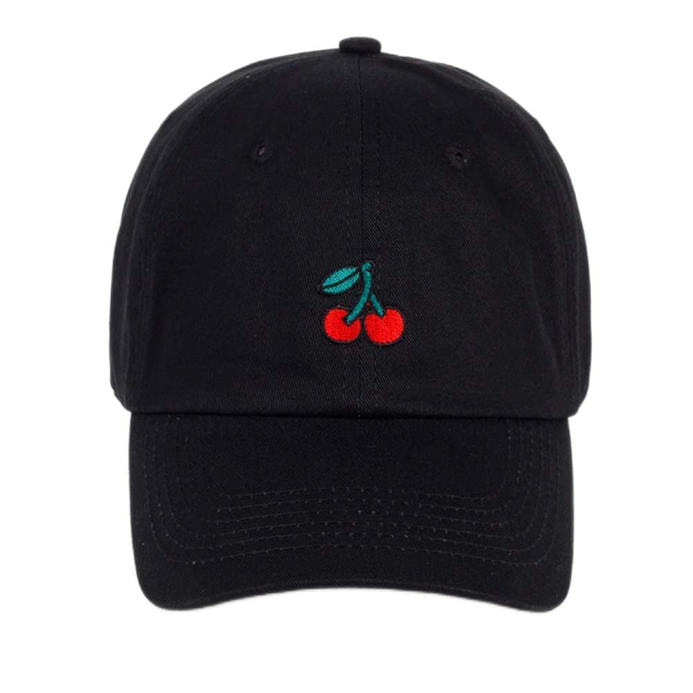 Strawberry Cherry Baseball Hat, Embroidered Dad Cap, Unstructured Soft Cotton, Adjustable Strap Back (Black 1)