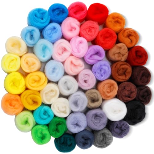 IMZAY 50 Colors 5.4 Oz Needle Felting Wool 3g/Pack Wool Roving Yarn for Beginners Fiber Wool Roving for DIY Hand Spinning Felting Crafts Needle Felt Roving DIY Craft Black/White 5g Each